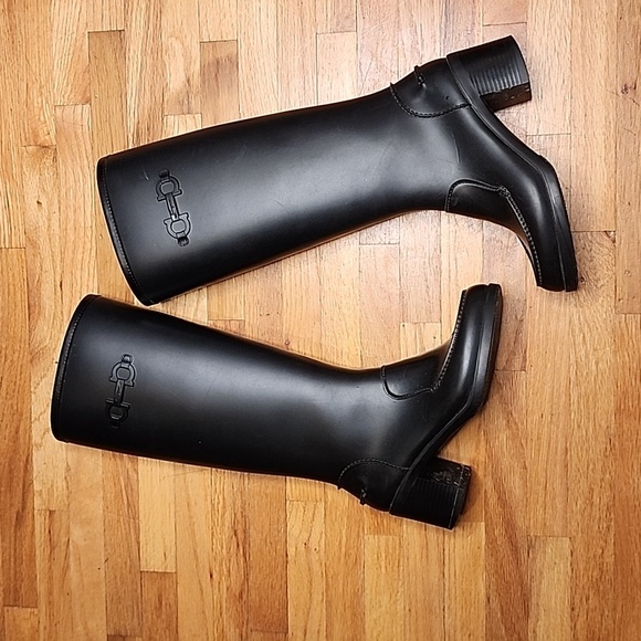 Salvatore Ferragamo Rubber Knee-High Rain Boots Black sz 5 Women's - Picture 7 of 10